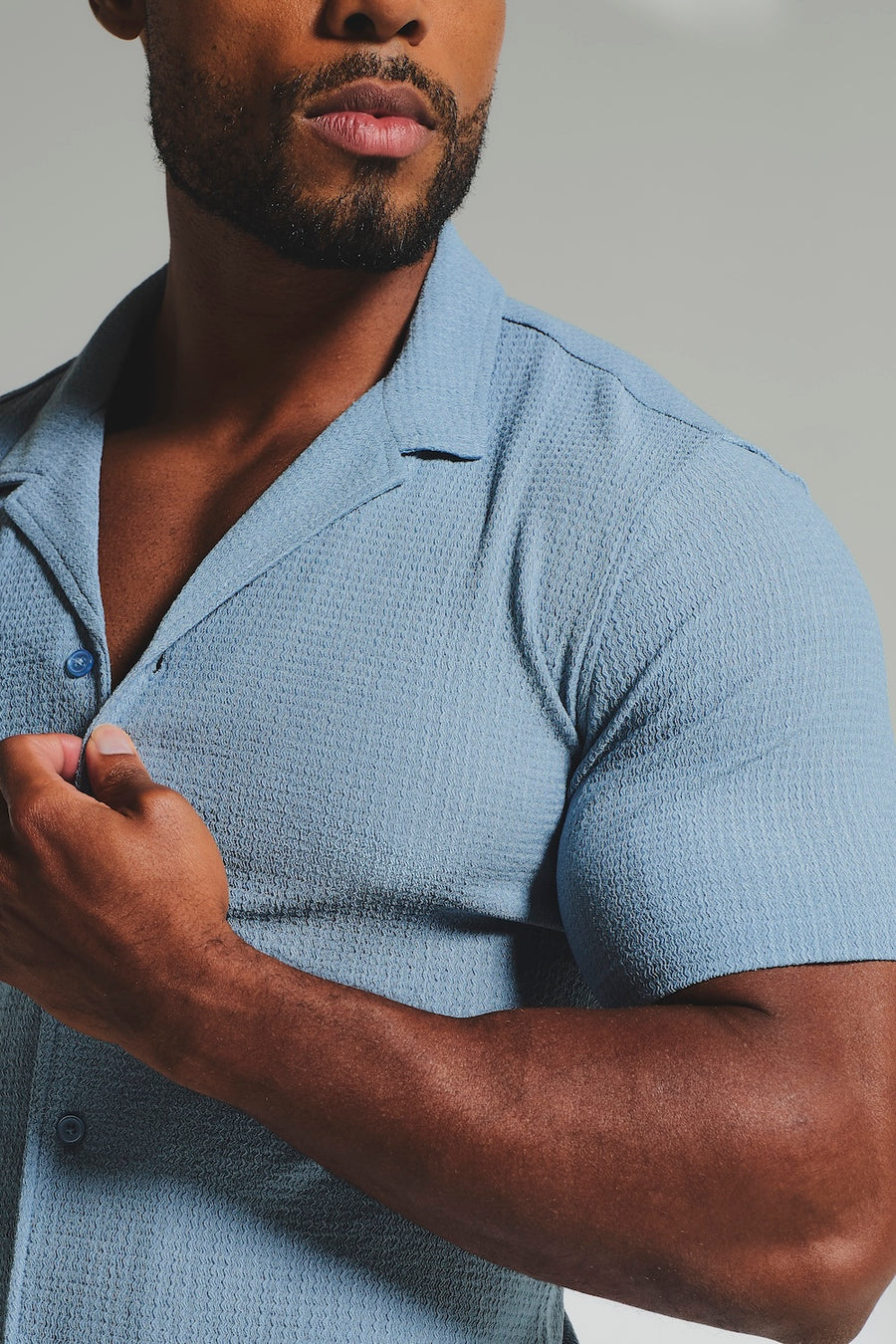 Textured Cuban Collar Shirt in Slate Blue - TAILORED ATHLETE - USA