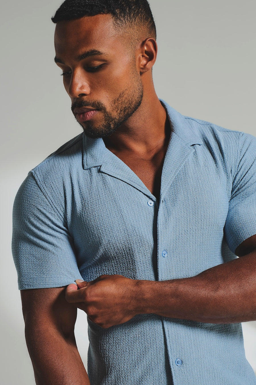 Textured Cuban Collar Shirt in Slate Blue - TAILORED ATHLETE - USA