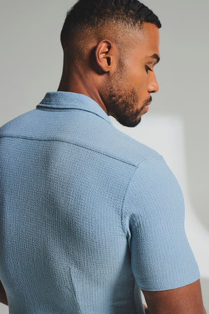 Textured Cuban Collar Shirt in Slate Blue - TAILORED ATHLETE - USA