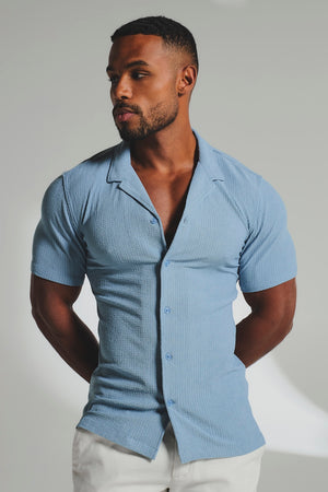 Textured Cuban Collar Shirt in Slate Blue - TAILORED ATHLETE - USA