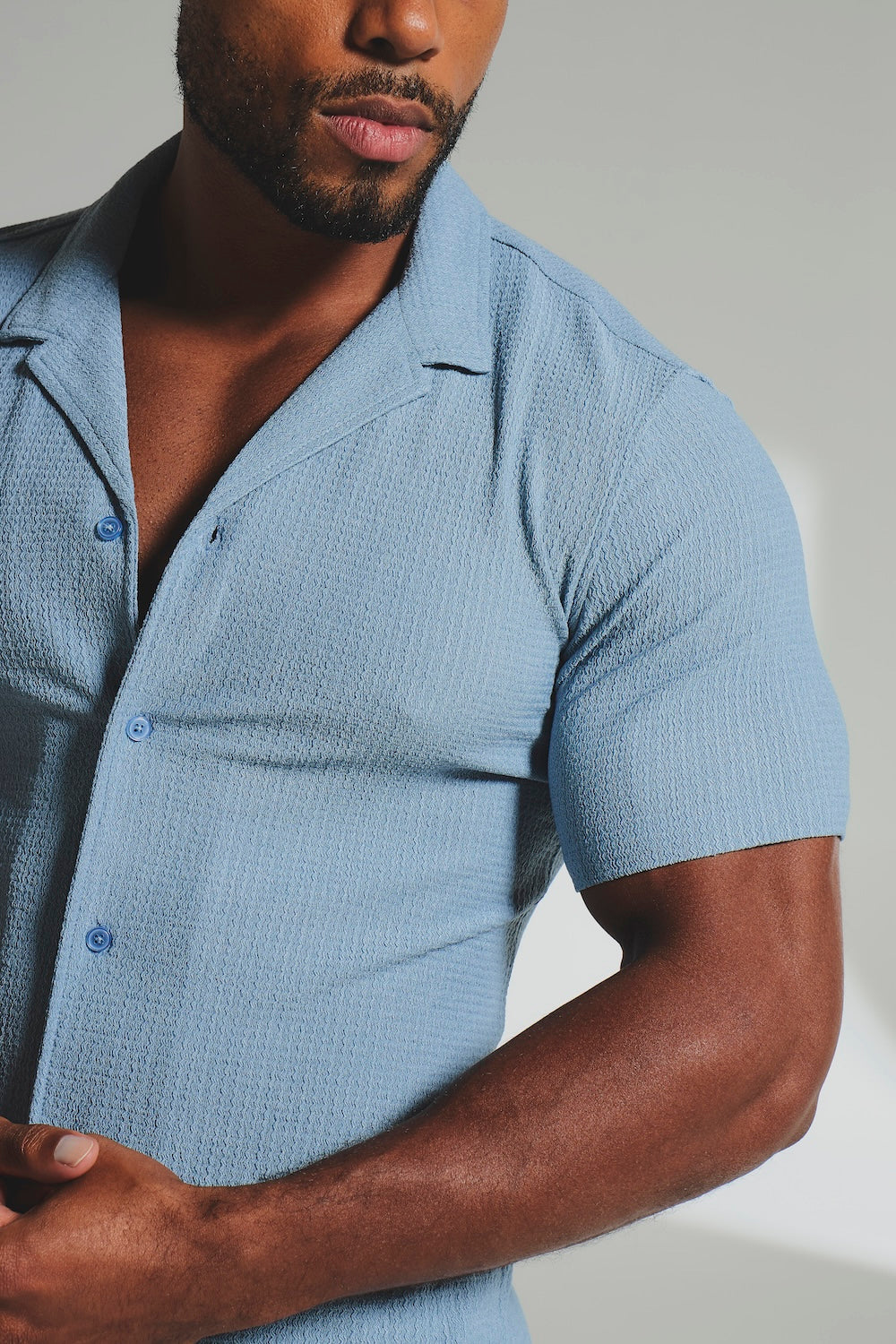 Textured Cuban Collar Shirt in Slate Blue - TAILORED ATHLETE - USA