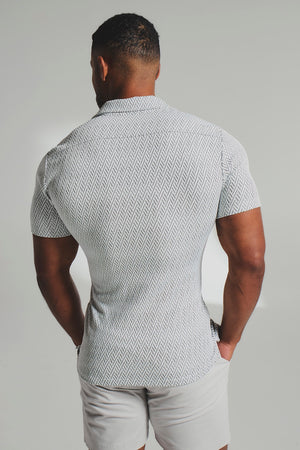 Textured Geo Cuban Collar Shirt in White and Black - TAILORED ATHLETE - USA