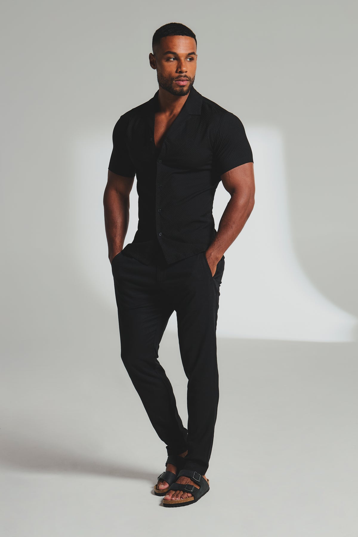 Woven Textured Cuban Collar Shirt in Black - TAILORED ATHLETE - USA