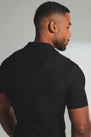 Woven Textured Cuban Collar Shirt in Black - TAILORED ATHLETE - USA