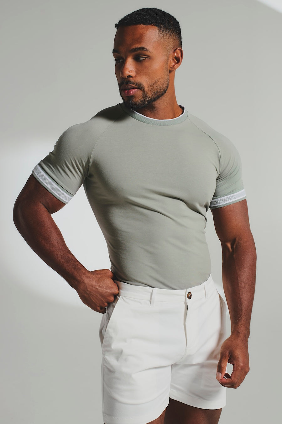 Tipped Fashion Fit T-Shirt in Sage / White - TAILORED ATHLETE - USA