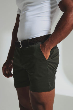 Athletic Fit Stretch Chino Shorts 5" in Dark Khaki - TAILORED ATHLETE - USA