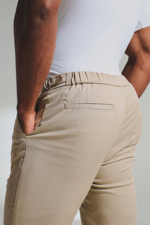 Smart Pleated Cotton Side Adjust Pants in Stone - TAILORED ATHLETE - USA