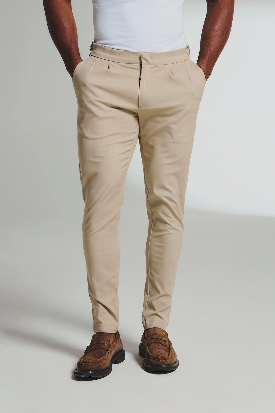 Smart Pleated Cotton Side Adjust Pants in Stone - TAILORED ATHLETE - USA