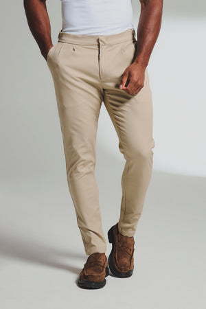 Smart Pleated Cotton Side Adjust Pants in Stone - TAILORED ATHLETE - USA