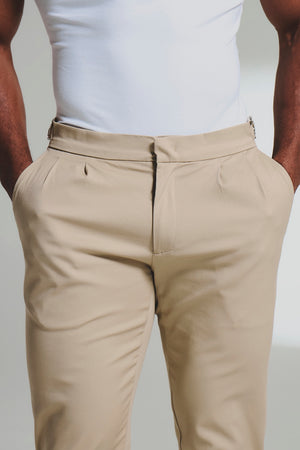 Smart Pleated Cotton Side Adjust Pants in Stone - TAILORED ATHLETE - USA