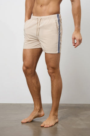 Twin Stripe Swim Short in Stone - TAILORED ATHLETE - USA