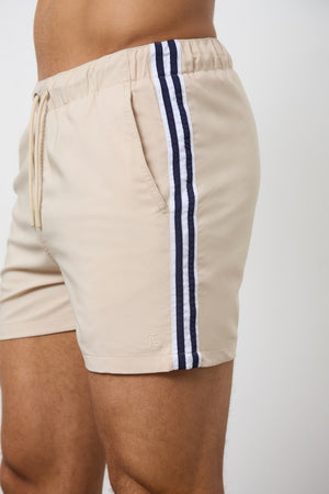 Twin Stripe Swim Short in Stone - TAILORED ATHLETE - USA