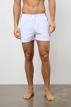 Bold Side Stripe Swim Short in White - TAILORED ATHLETE - USA