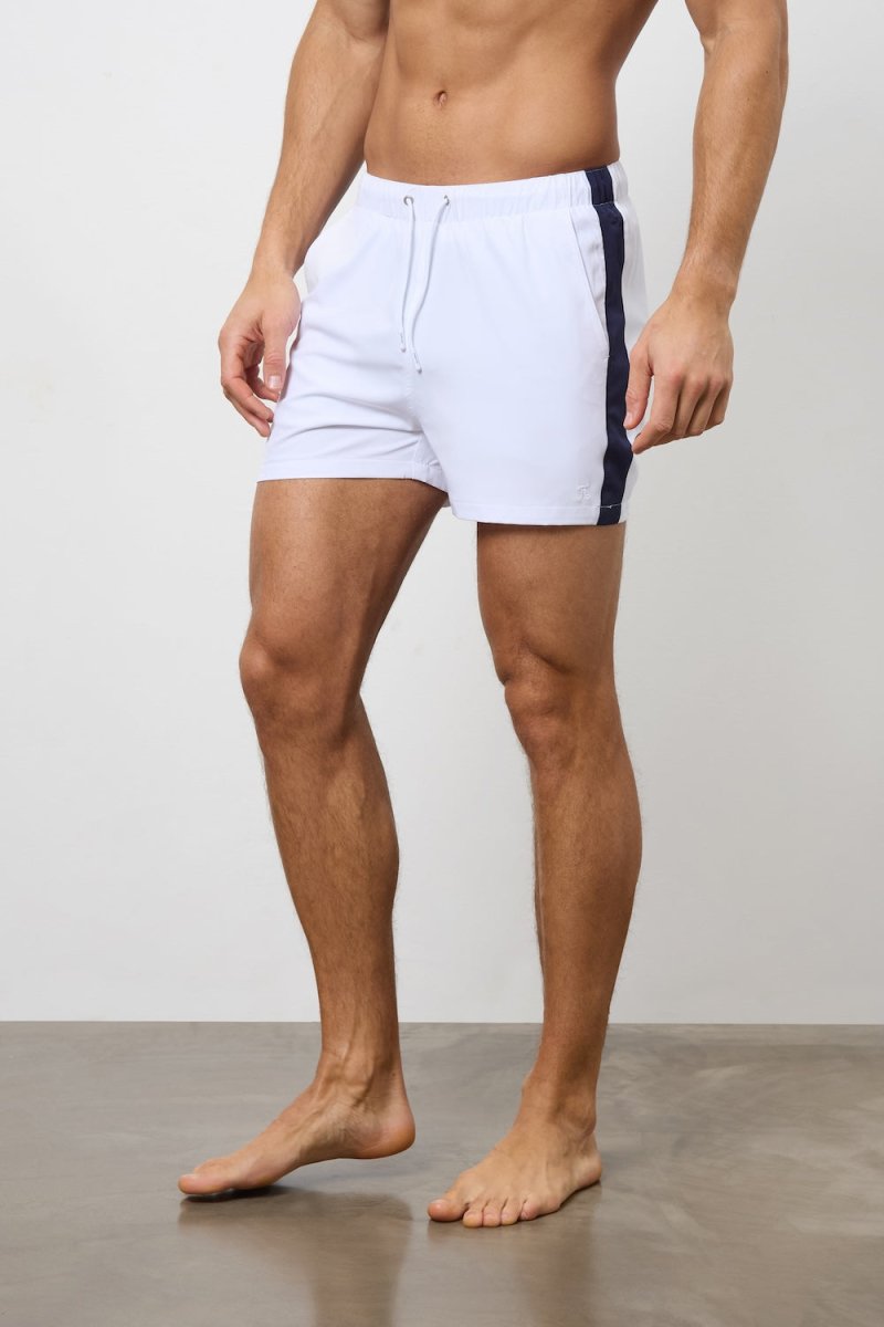 Bold Side Stripe Swim Short in White - TAILORED ATHLETE - USA