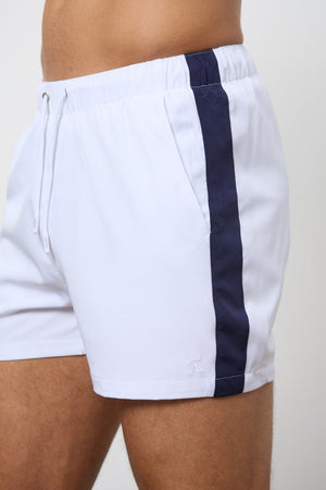 Bold Side Stripe Swim Short in White - TAILORED ATHLETE - USA