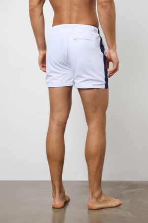 Bold Side Stripe Swim Short in White - TAILORED ATHLETE - USA