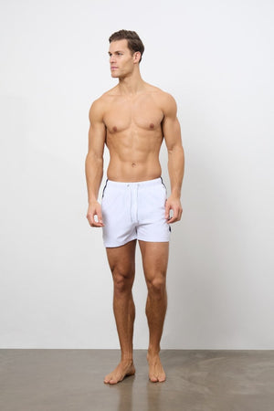 Bold Side Stripe Swim Short in White - TAILORED ATHLETE - USA