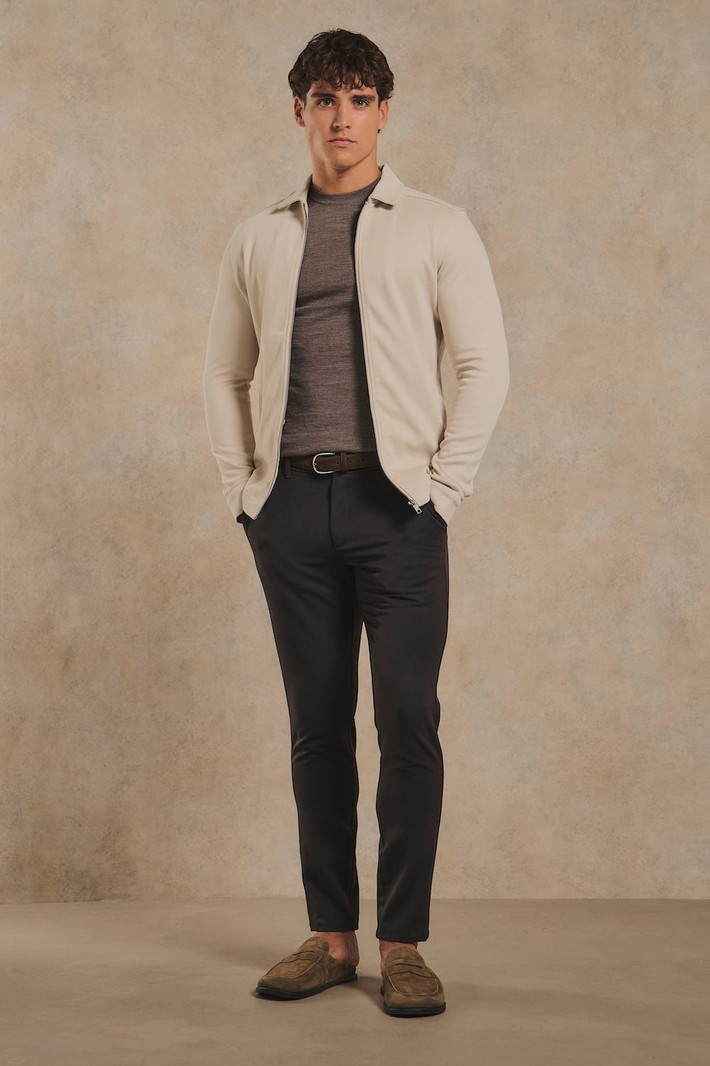 Twill Jersey Zip Through Shacket in Stone