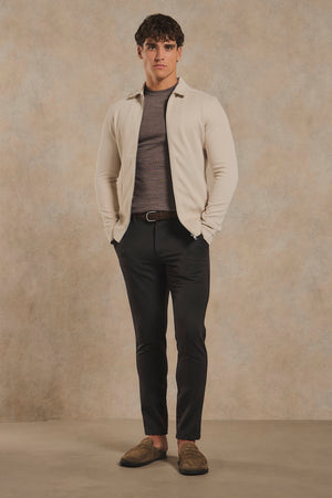 Twill Jersey Zip Through Shacket in Stone