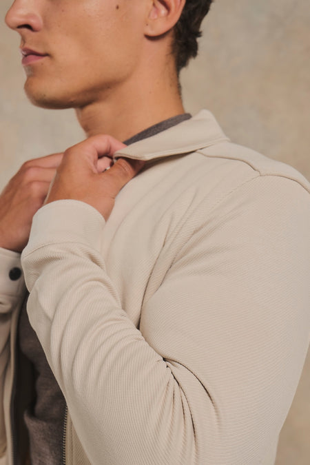 Twill Jersey Zip Through Shacket in Stone