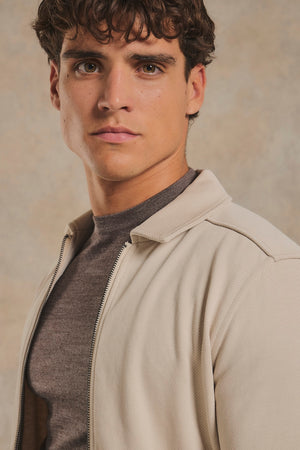Twill Jersey Zip Through Shacket in Stone
