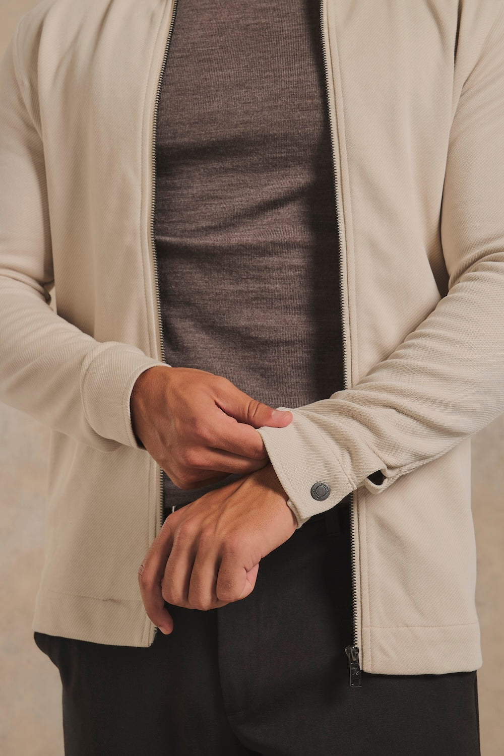 Twill Jersey Zip Through Shacket in Stone