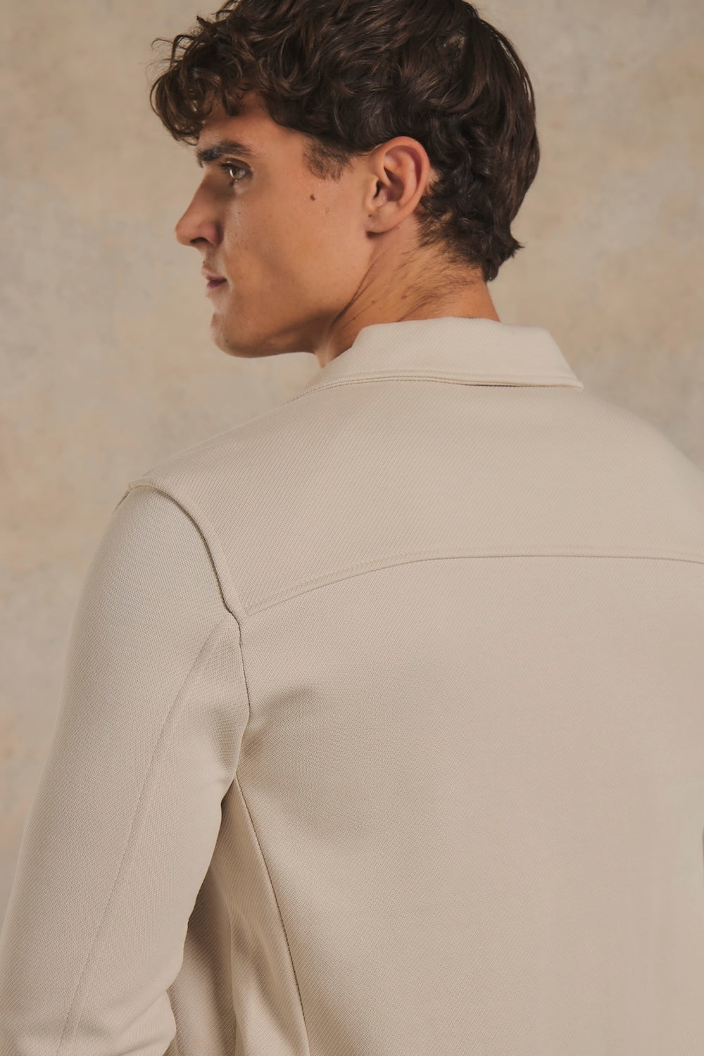 Twill Jersey Zip Through Shacket in Stone