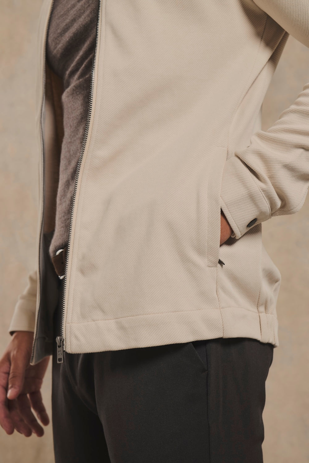 Twill Jersey Zip Through Shacket in Stone