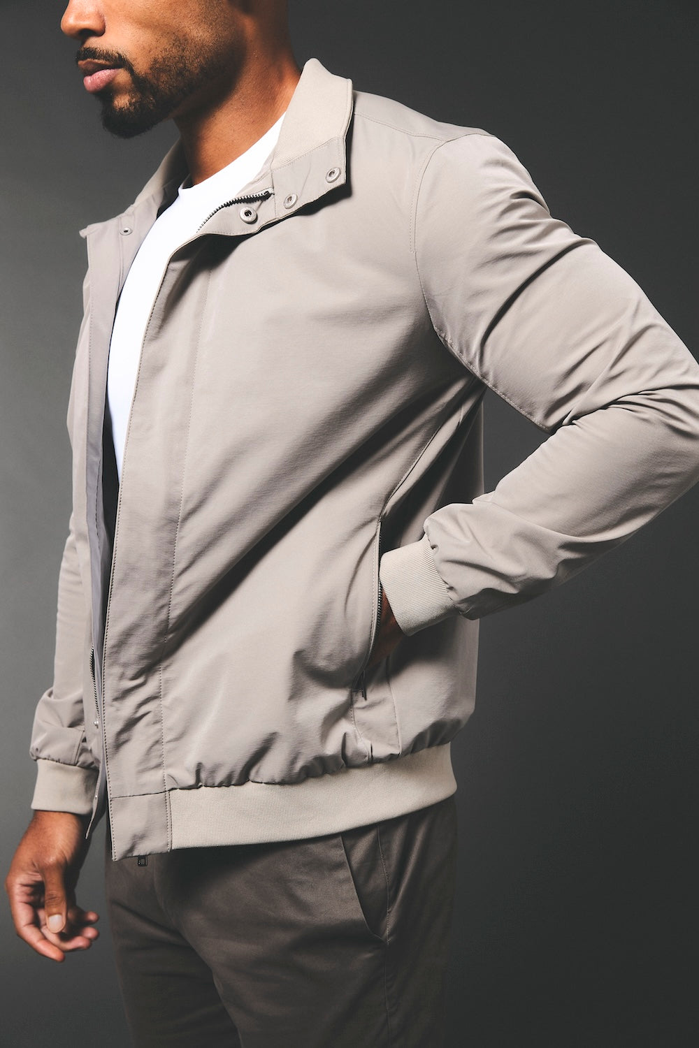 Shower Resistant Funnel Neck Jacket in Pebble Grey - TAILORED ATHLETE - USA