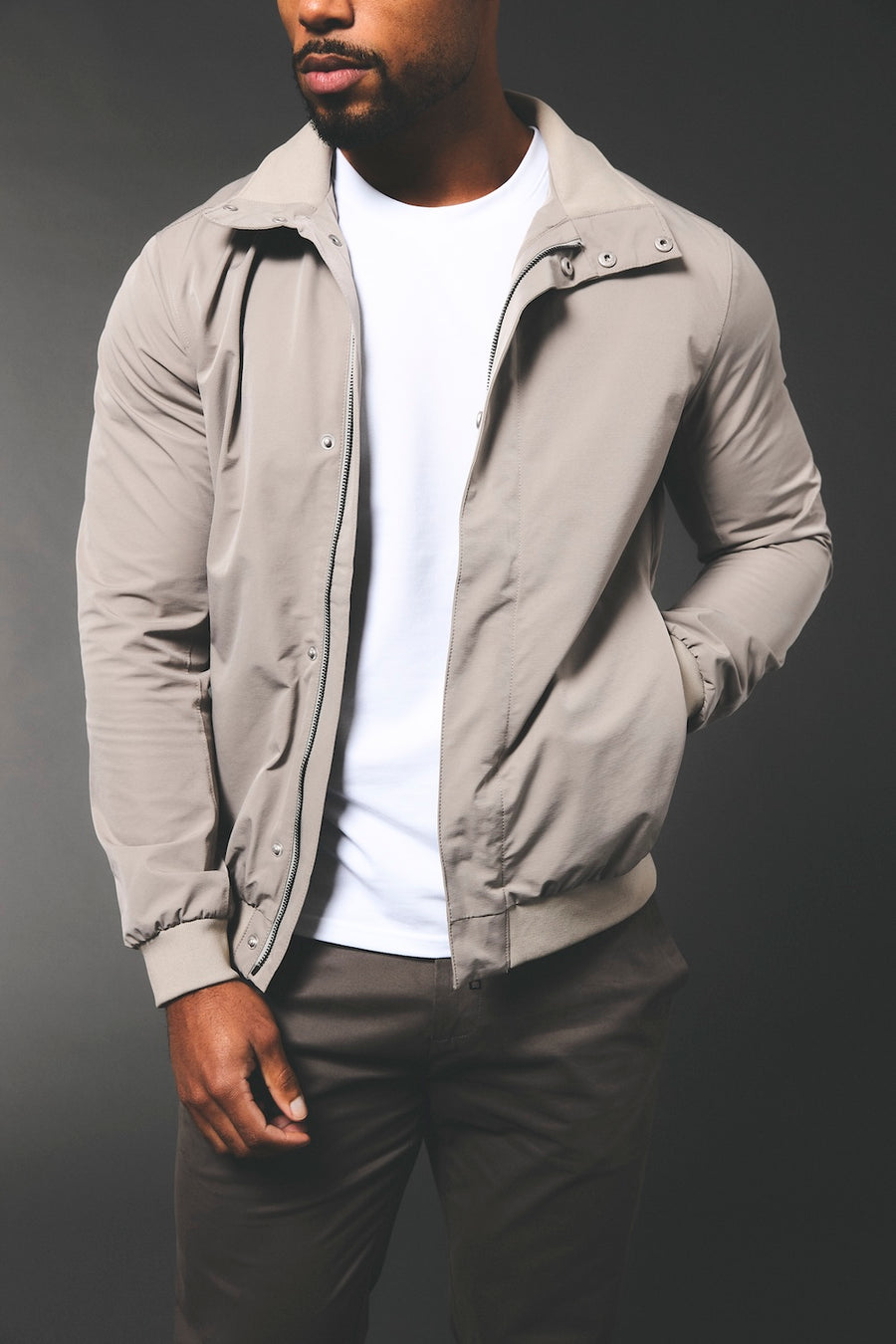 Shower Resistant Funnel Neck Jacket in Pebble Grey - TAILORED ATHLETE - USA