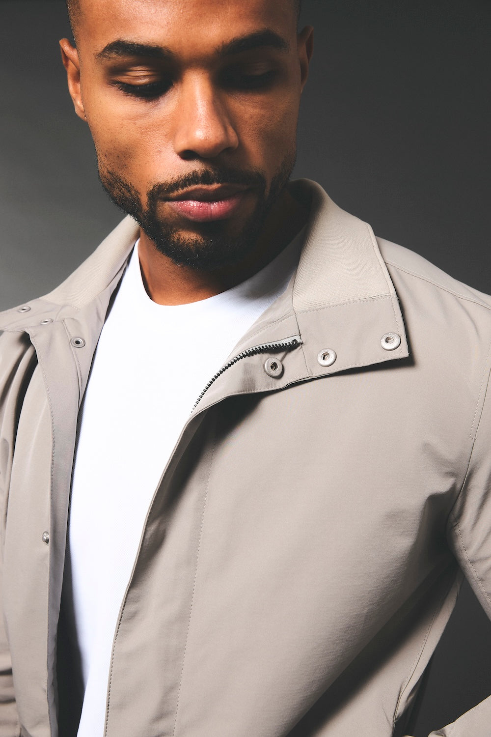 Shower Resistant Funnel Neck Jacket in Pebble Grey - TAILORED ATHLETE - USA