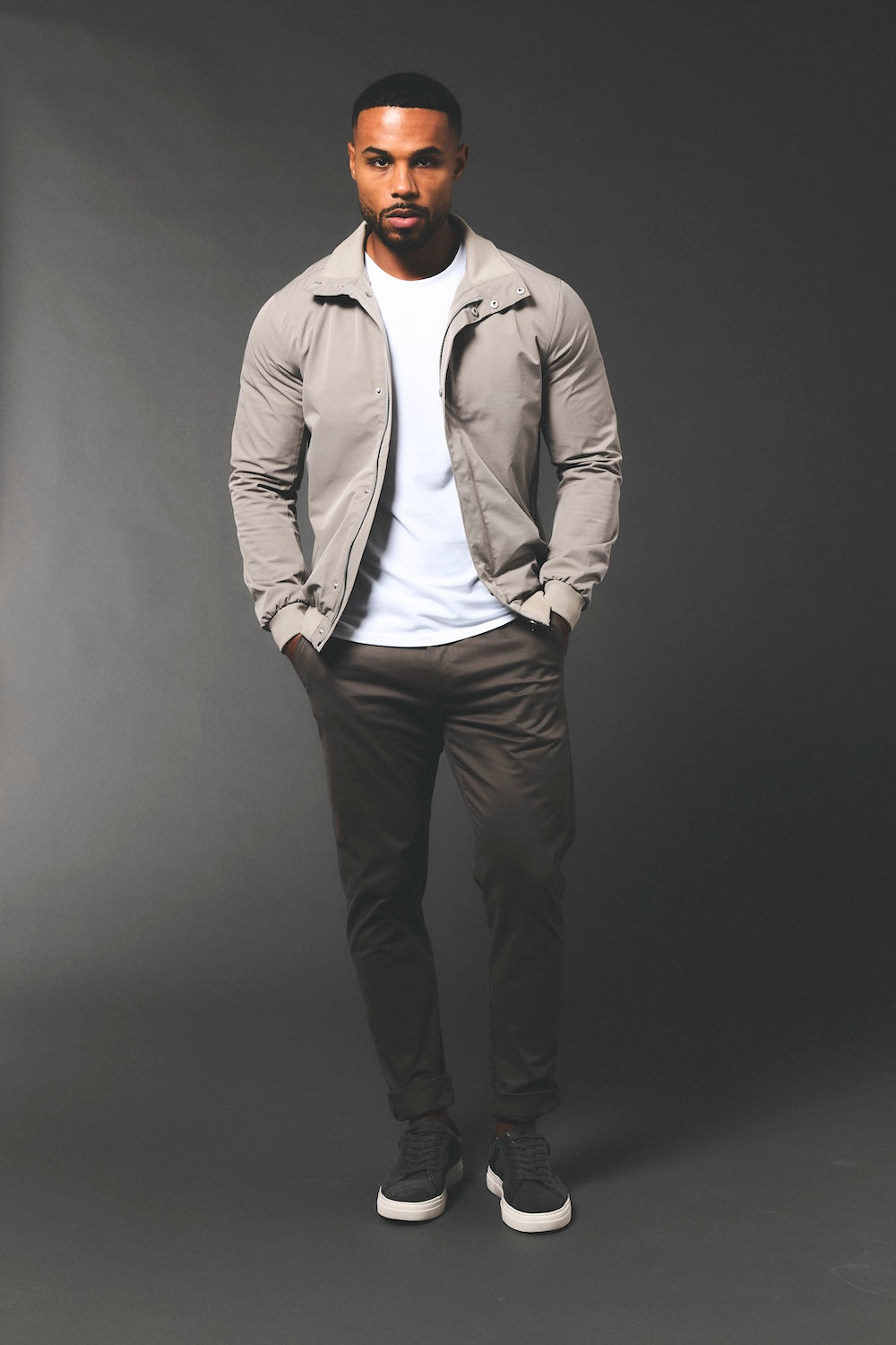 Shower Resistant Funnel Neck Jacket in Pebble Grey - TAILORED ATHLETE - USA