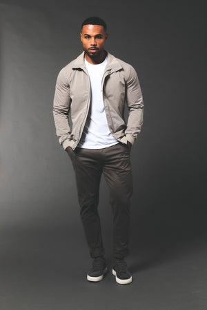 Shower Resistant Funnel Neck Jacket in Pebble Grey - TAILORED ATHLETE - USA