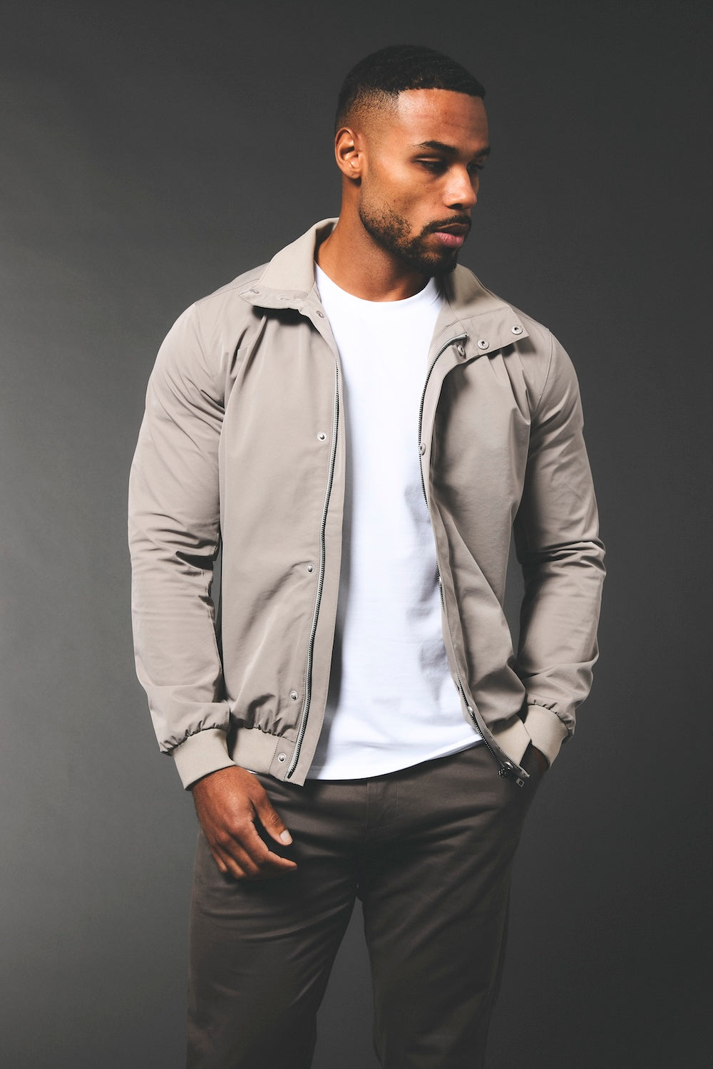 Shower Resistant Funnel Neck Jacket in Pebble Grey - TAILORED ATHLETE - USA
