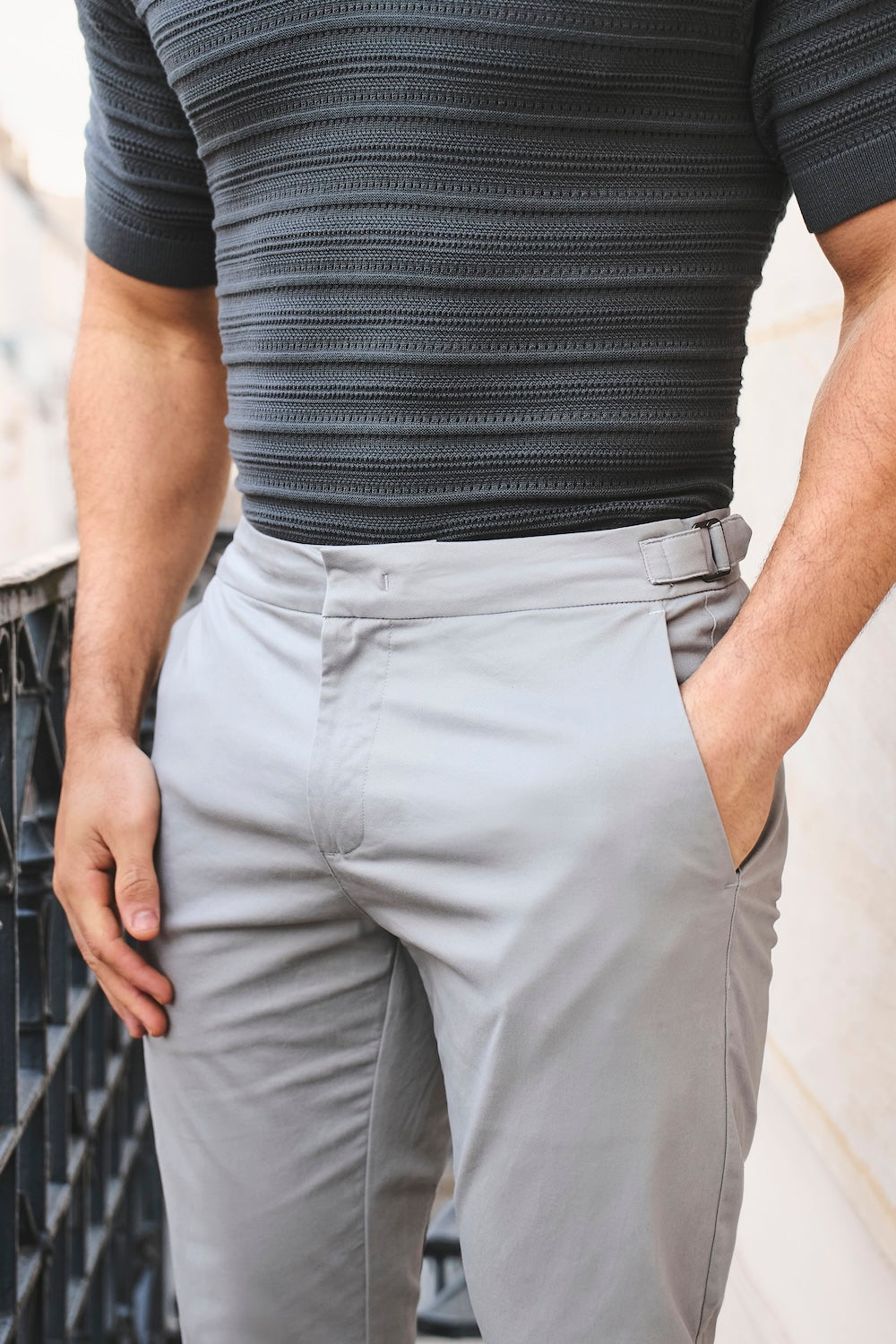 Smart Chino Side Adjuster Pants in Pale Grey - TAILORED ATHLETE - USA