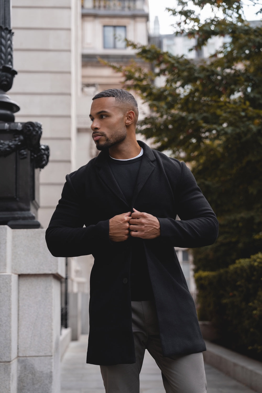 Single Breasted Overcoat in Black - TAILORED ATHLETE - USA