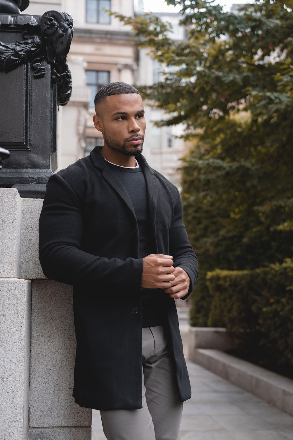 Single Breasted Overcoat in Black