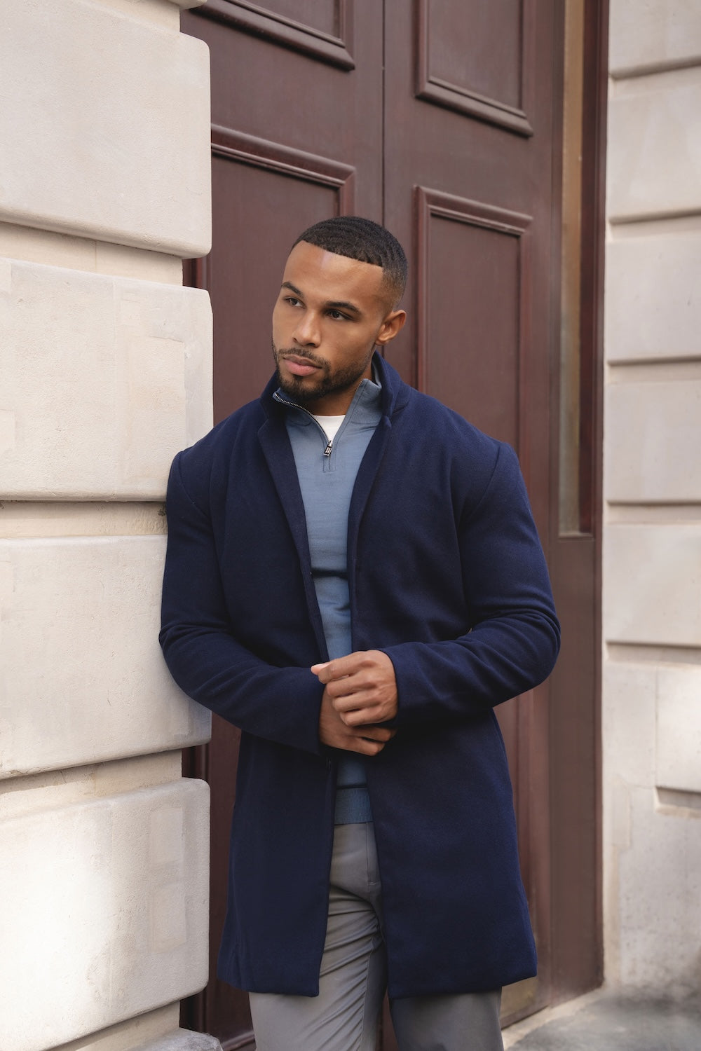 Single Breasted Overcoat in Navy - TAILORED ATHLETE - USA
