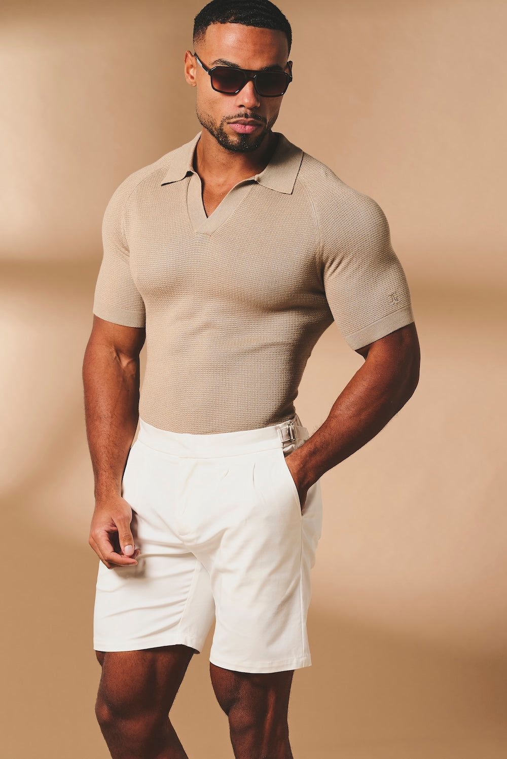 Smart Pleated Cotton Side Adjust Shorts in White - TAILORED ATHLETE - USA