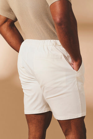Smart Pleated Cotton Side Adjust Shorts in White - TAILORED ATHLETE - USA