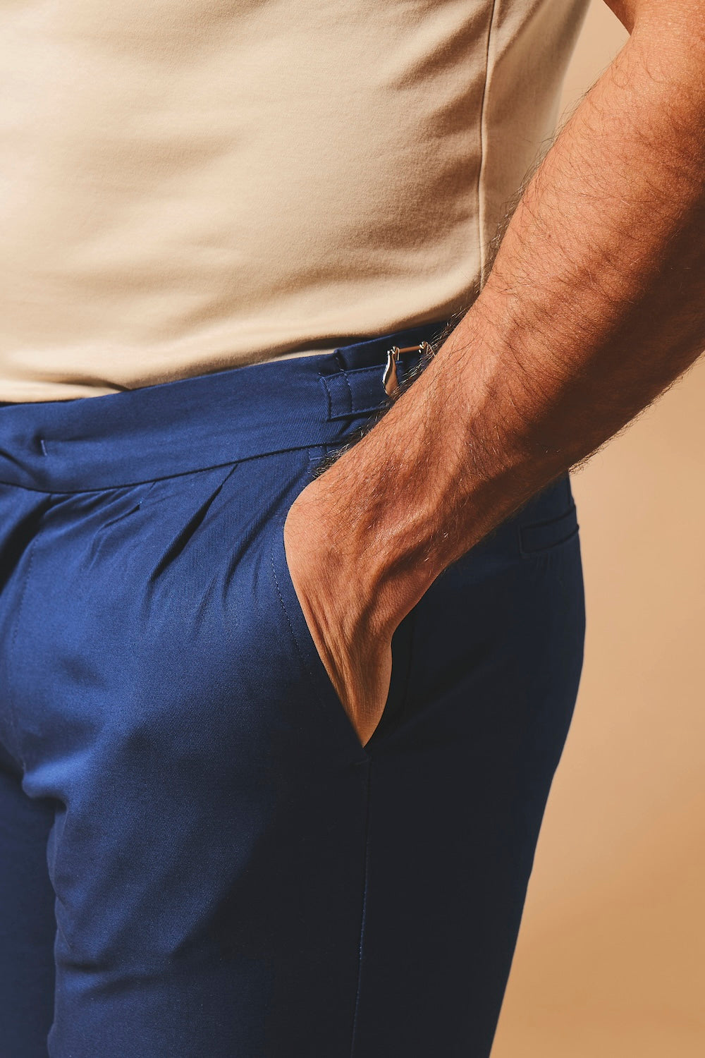 Smart Pleated Cotton Side Adjust Pants in Navy - TAILORED ATHLETE - USA