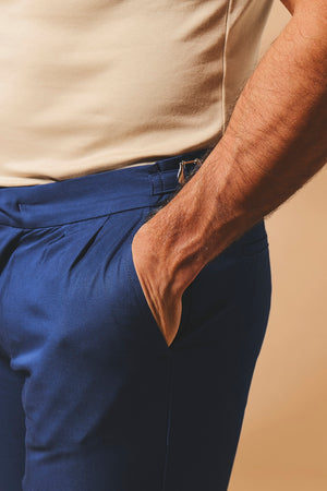 Smart Pleated Cotton Side Adjust Pants in Navy - TAILORED ATHLETE - USA
