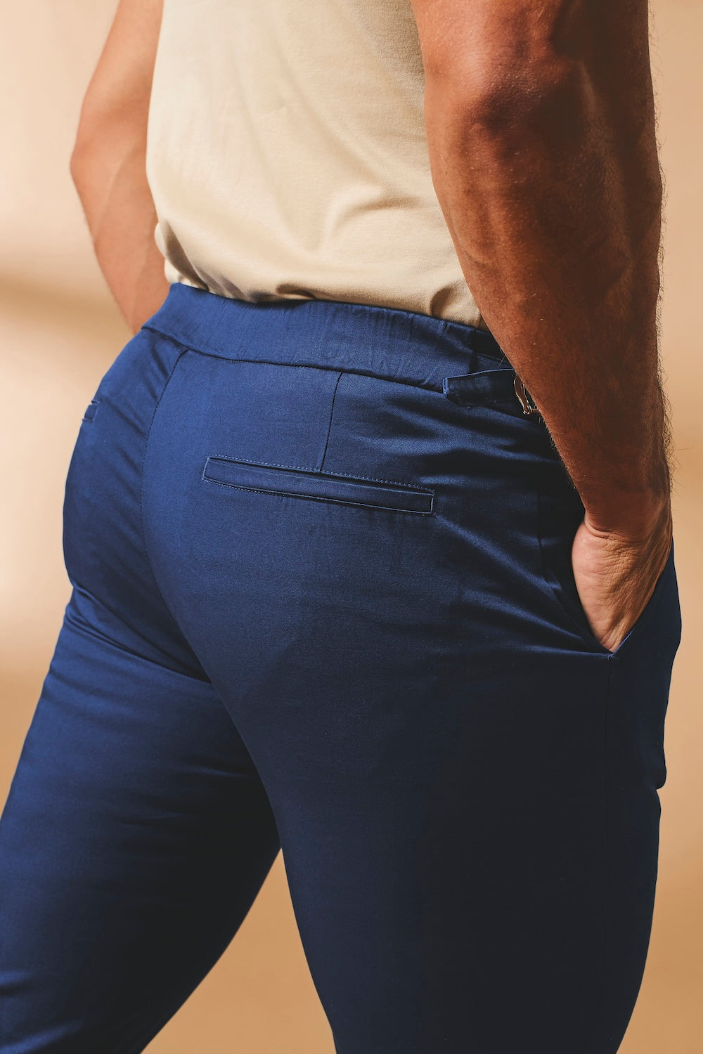 Smart Pleated Cotton Side Adjust Pants in Navy - TAILORED ATHLETE - USA