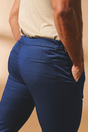 Smart Pleated Cotton Side Adjust Pants in Navy - TAILORED ATHLETE - USA
