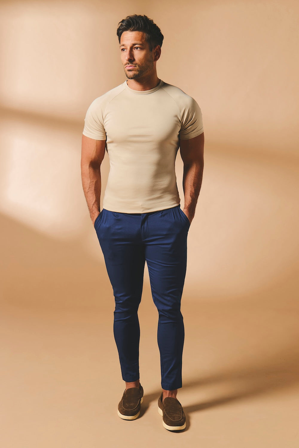 Smart Pleated Cotton Side Adjust Pants in Navy - TAILORED ATHLETE - USA
