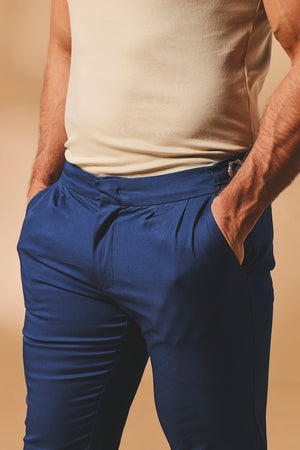 Smart Pleated Cotton Side Adjust Pants in Navy - TAILORED ATHLETE - USA
