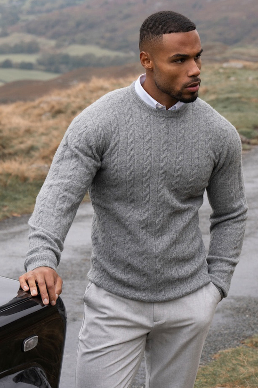 Soft Cable Crew Neck Sweater in Mid Grey XL Soft Cable Crew Neck Sweater in Mid Grey XL