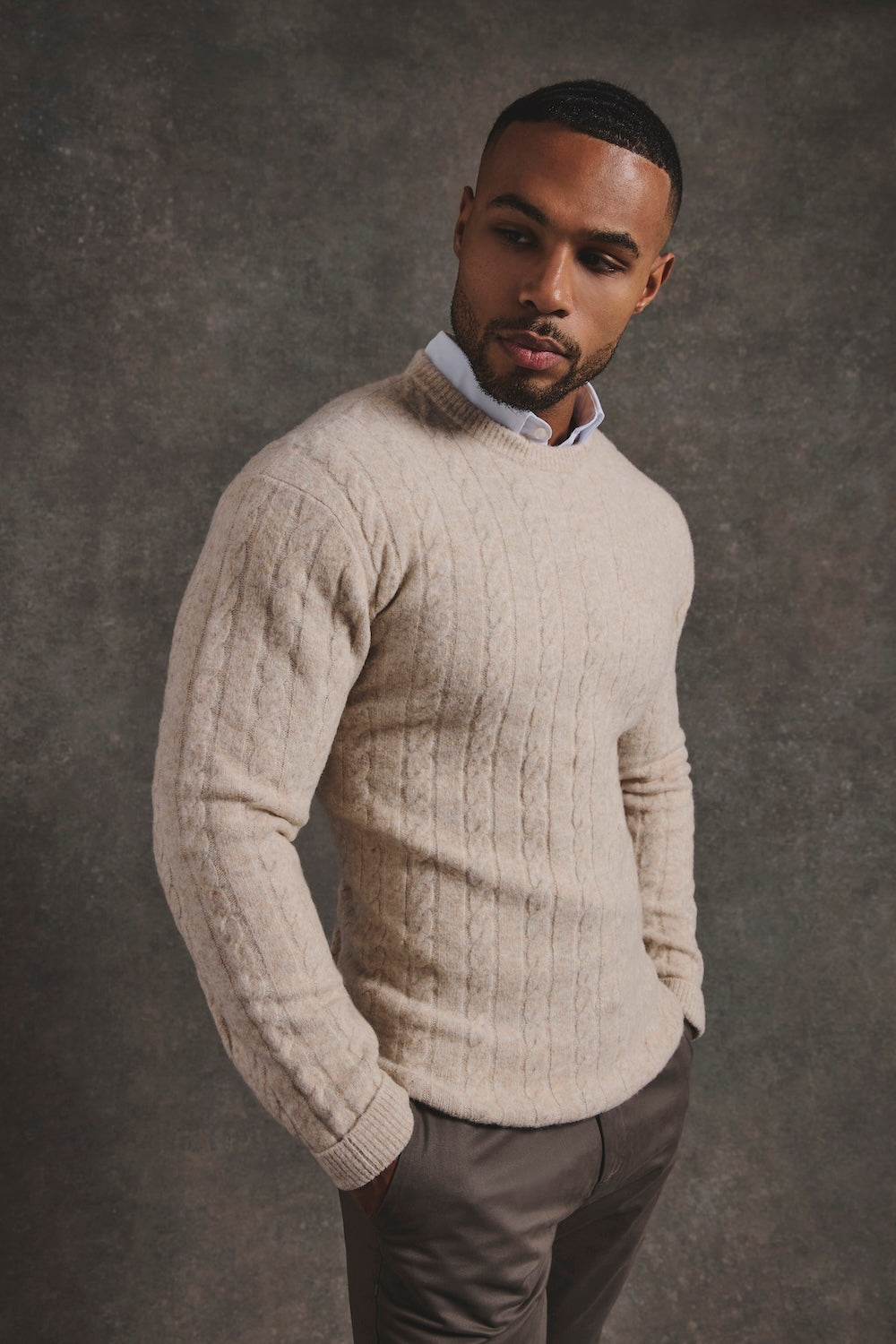 Soft Cable Crew Neck Sweater in Neutral - TAILORED ATHLETE - USA