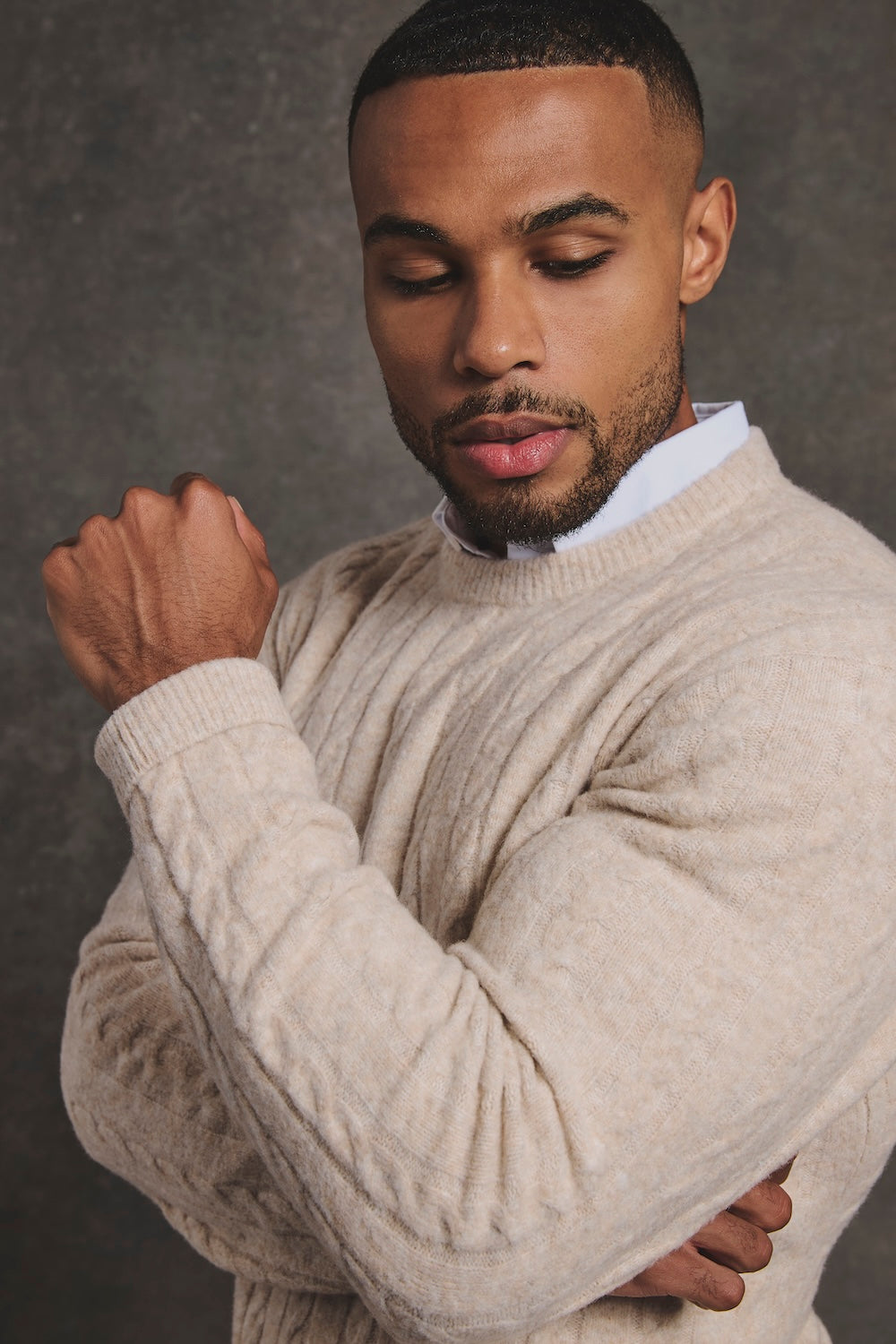 Soft Cable Crew Neck Sweater in Neutral - TAILORED ATHLETE - USA