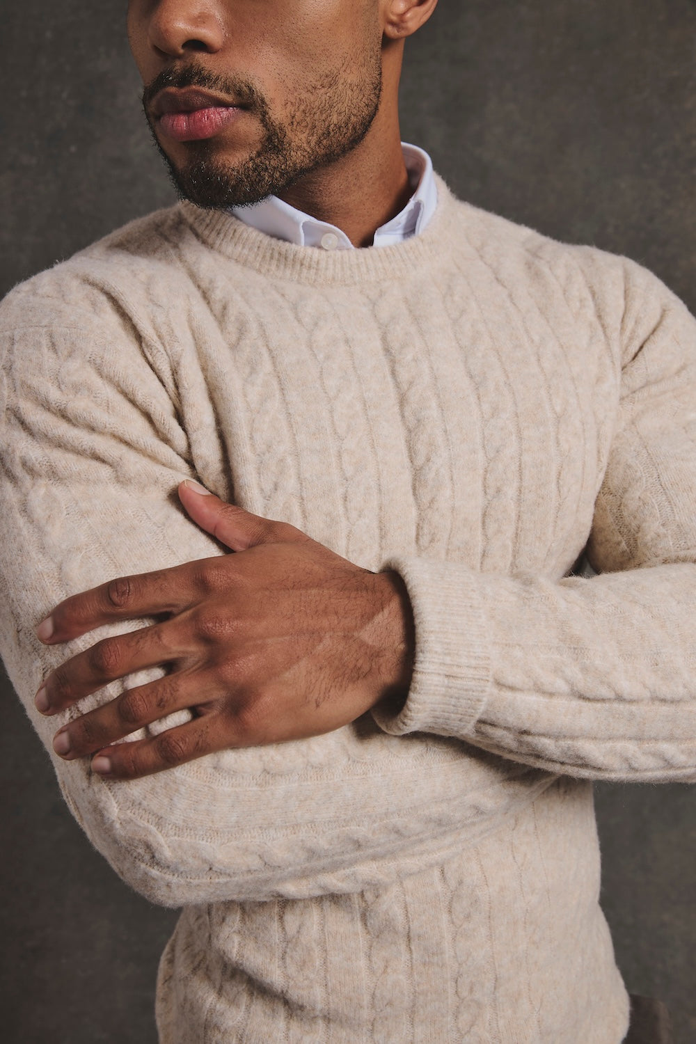 Soft Cable Crew Neck Sweater in Neutral - TAILORED ATHLETE - USA
